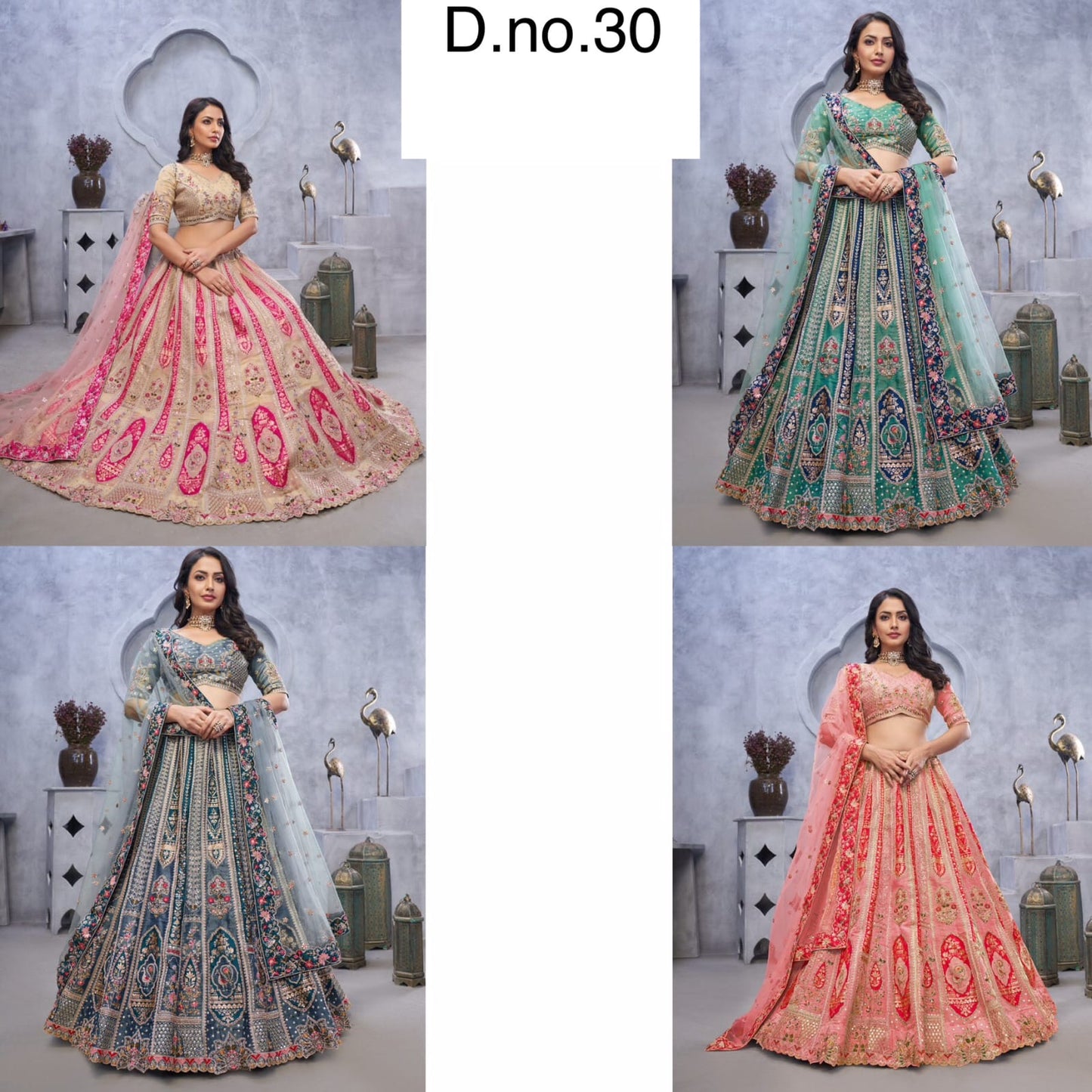 Amazing golden White pink pista green Dark blue Crop Top Lehenga
