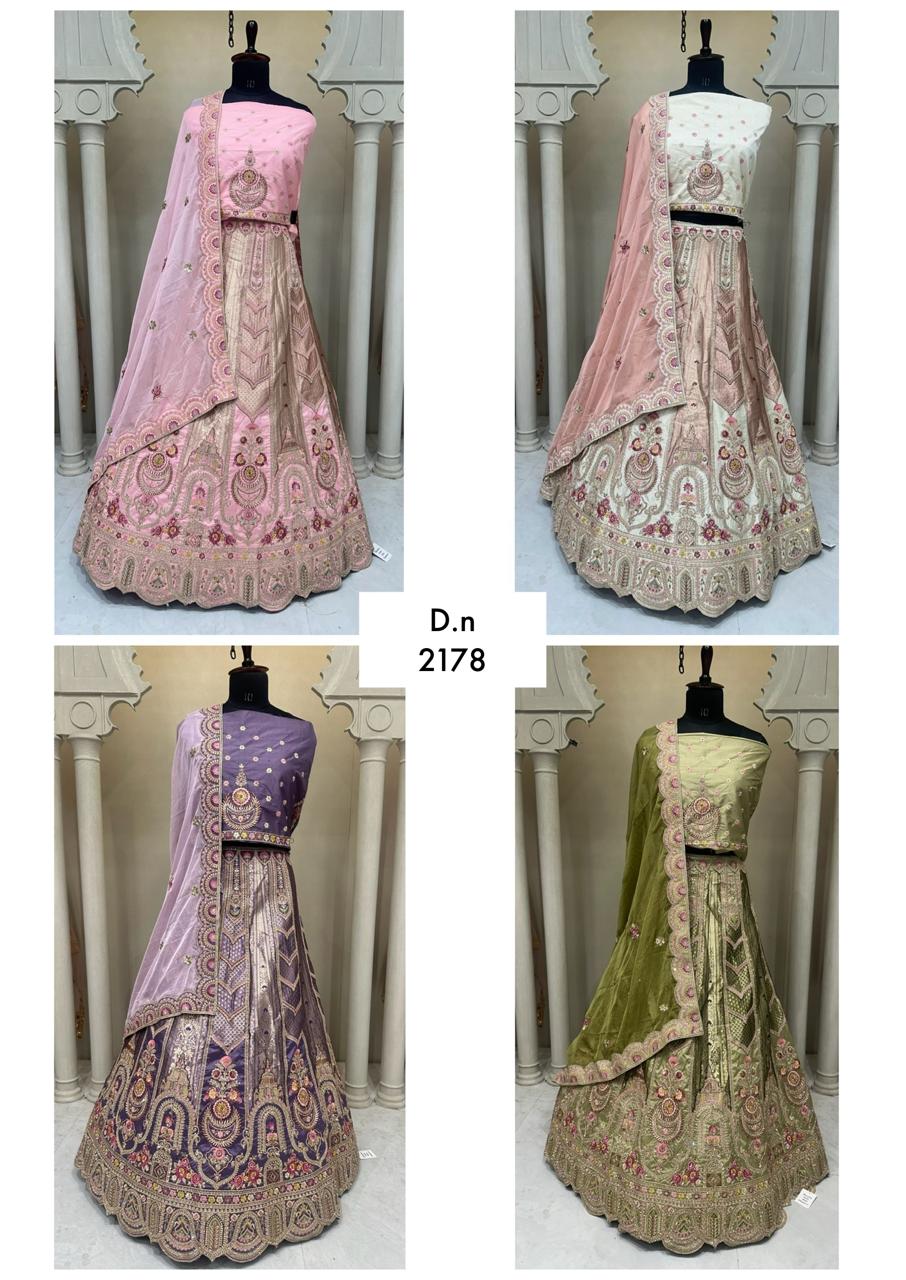 Beautiful White pink green Lavender Lehenga