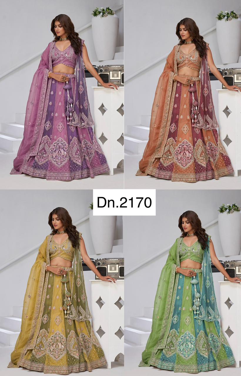 Designer Pink purple yellow Mehendi green Orange pink peacock Lehenga