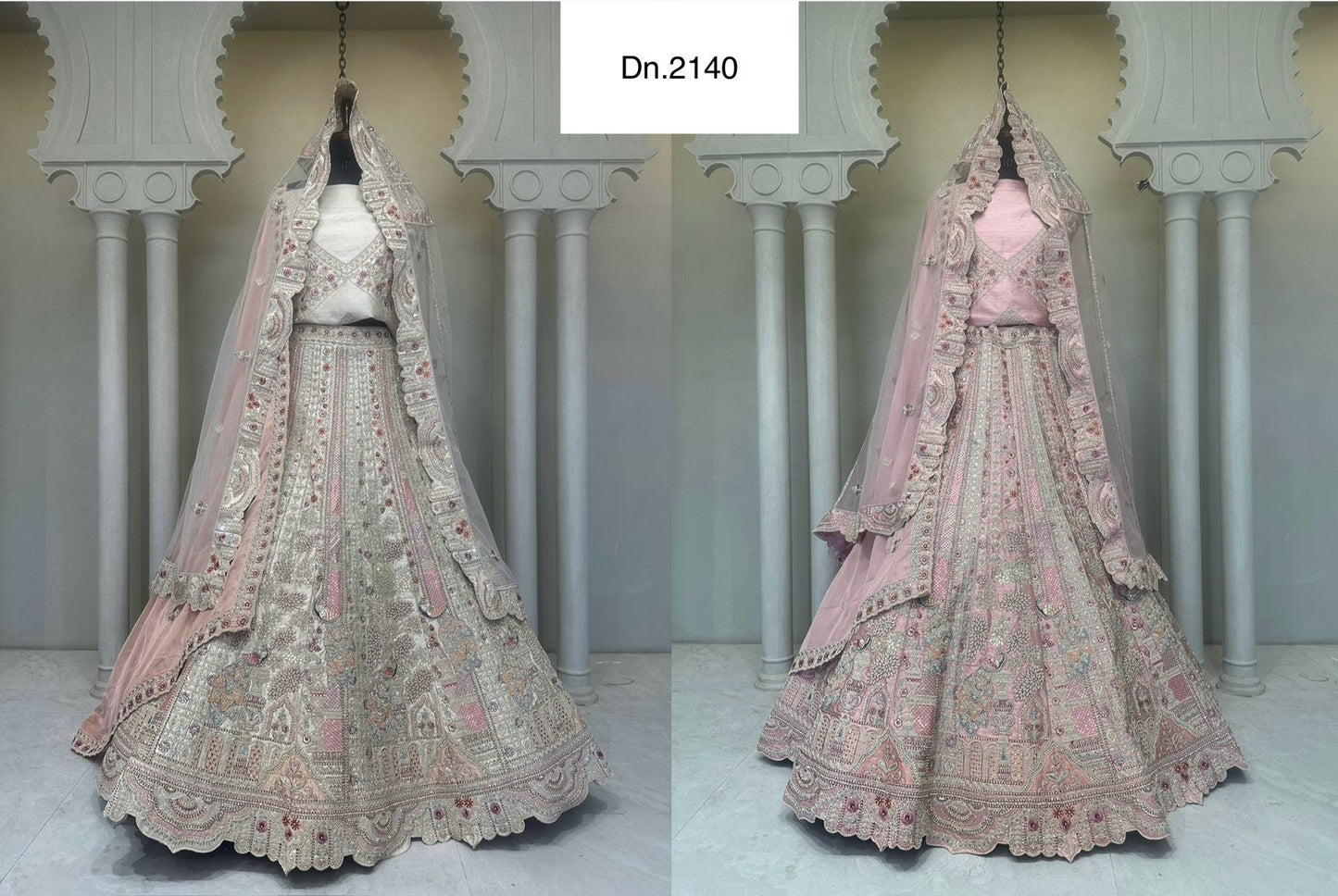Pretty White pink peacock Lehenga