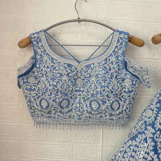 Awesome blue yellow Ready to wear Crop Top Lehenga