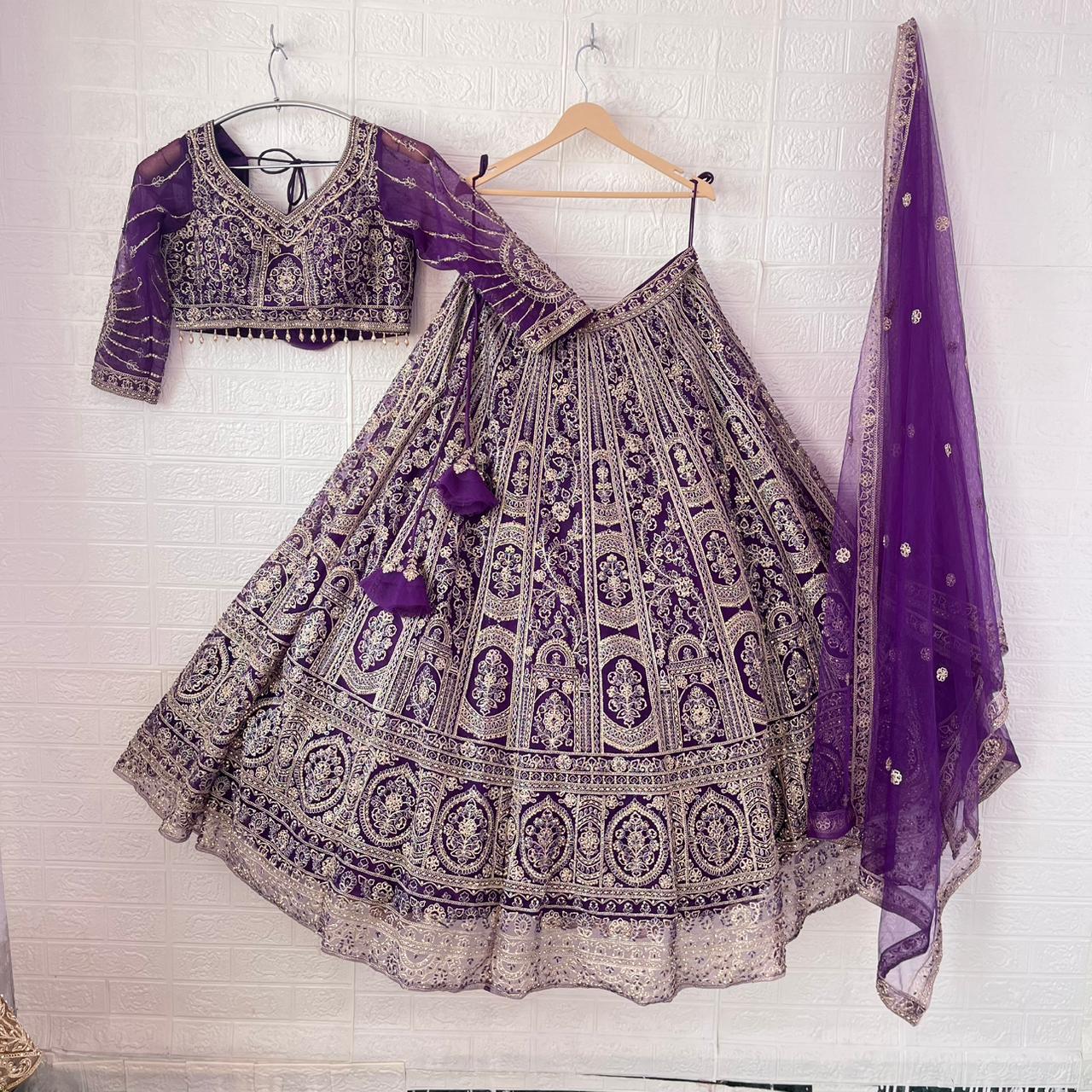 Fabulous Purple Red Rust Orange Ready To Wear Crop Top Lehenga