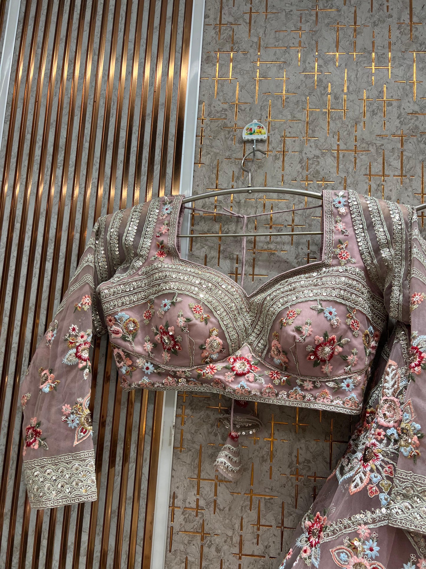 Engaging pink Ready to wear Crop Top Lehenga