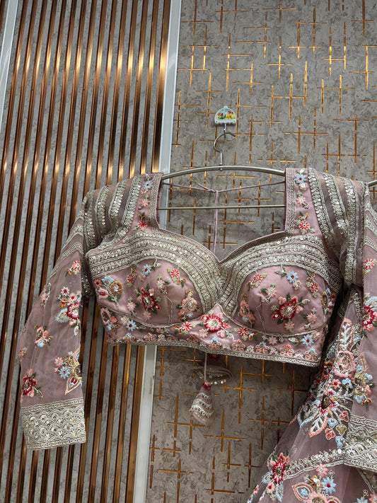 Engaging pink Ready to wear Crop Top Lehenga