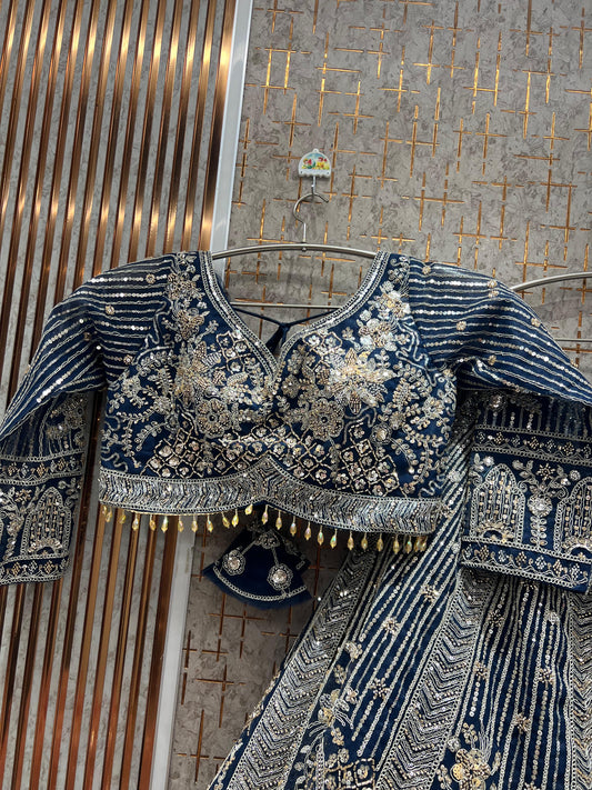 Fantastic Dark blue Ready to wear crop top Lehengan
