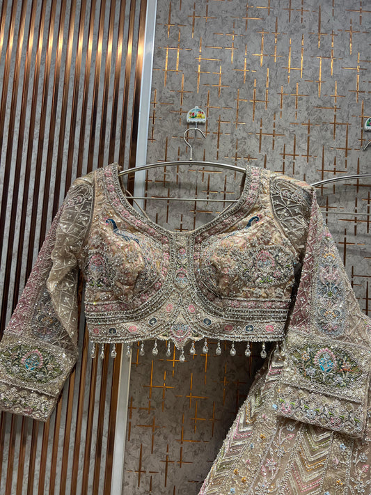 Something different baby pink peacock crop top Lehenga - Shopping World