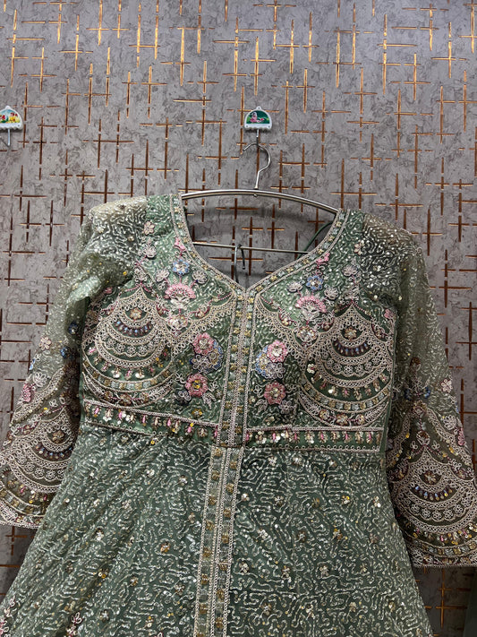 Lavishing pista green peplum Dress Lehenga