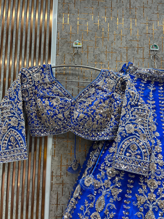 Charming Royal blue handwork Ready to Wear Crop top Lehenga