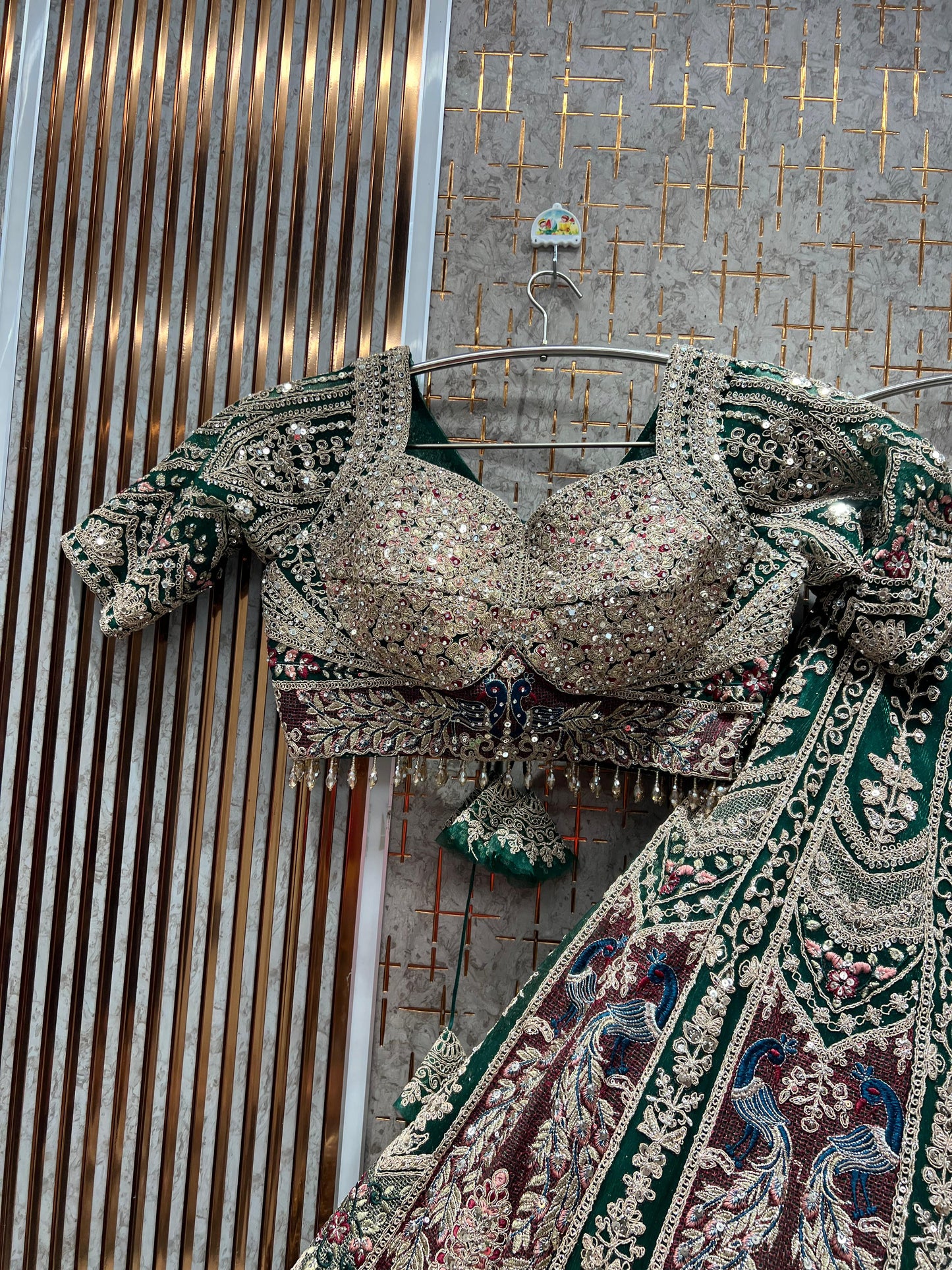 Beautiful green peacock Ready to Wear crop top Lehenga - Shopping World