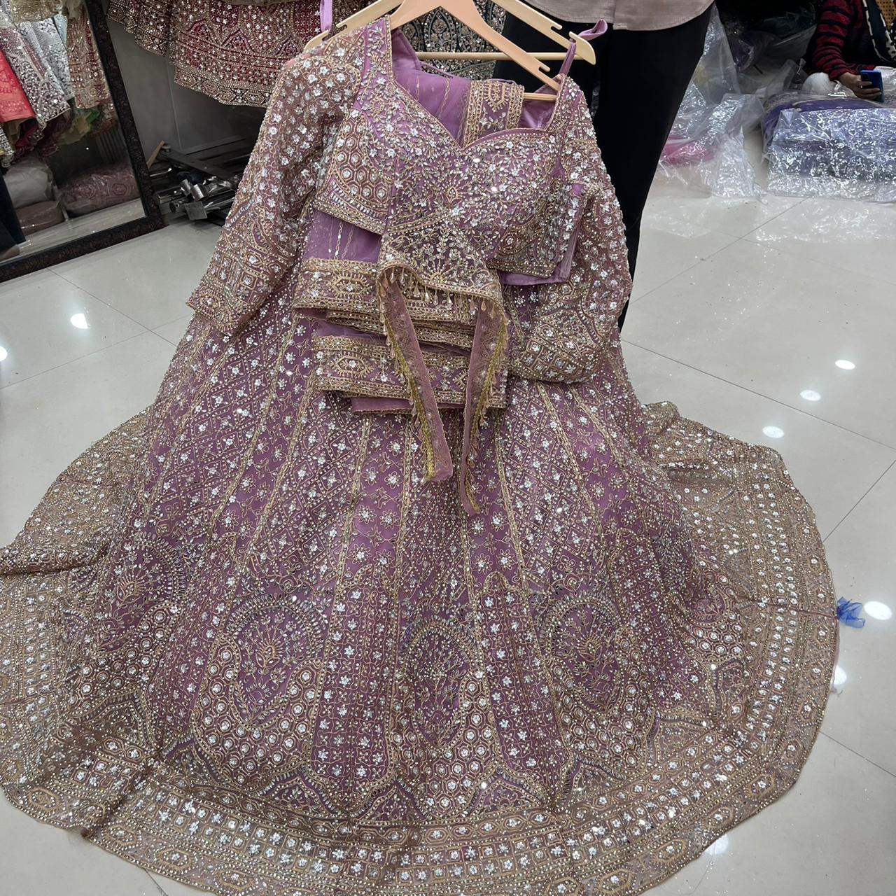 Gorgeous light beige golden Ready to Wear crop top Lehenga