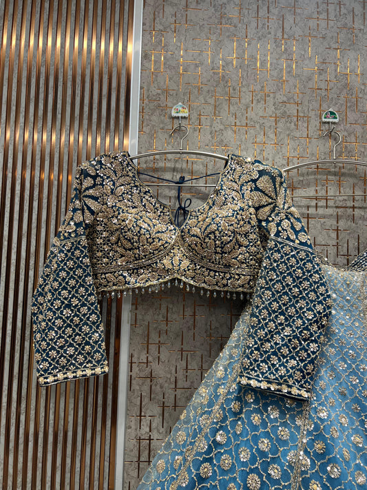 Designer blue Ready to Wear crop top Lehenga