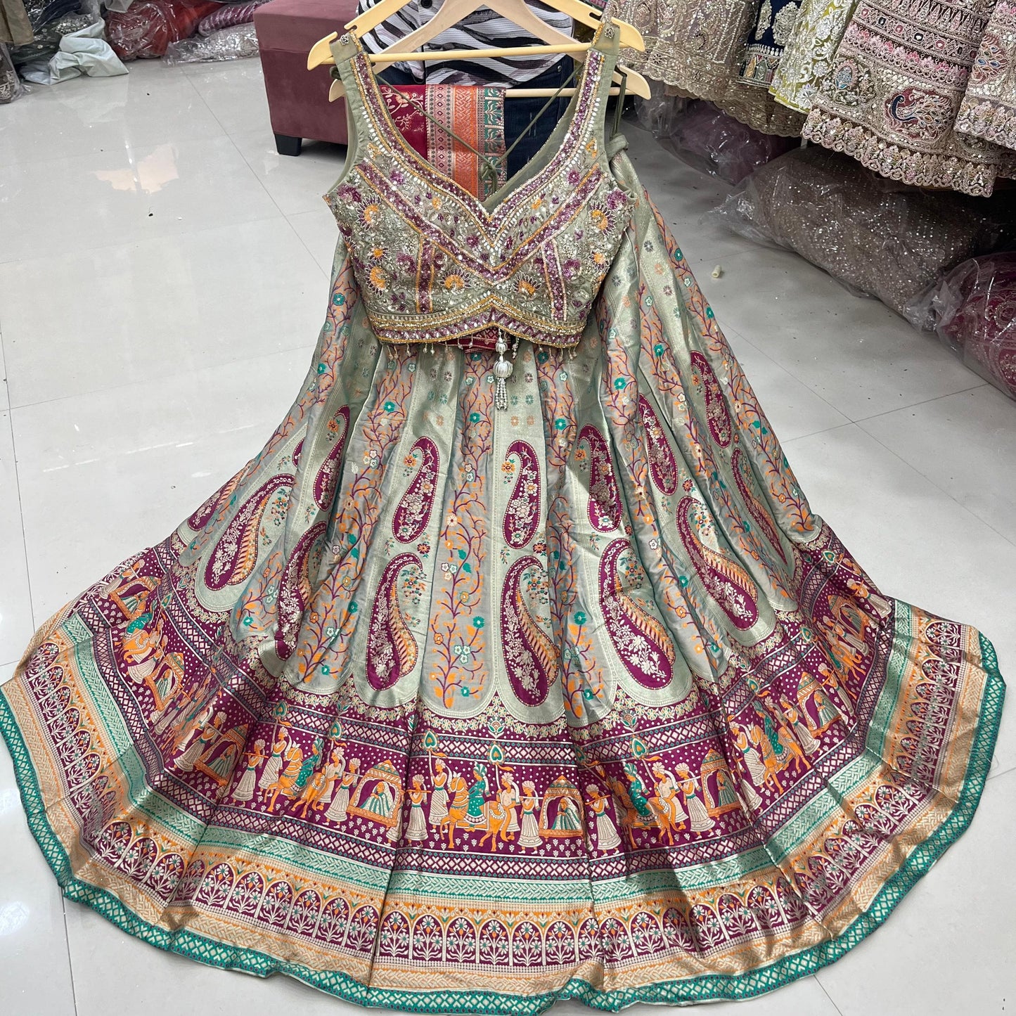 Tremendous green Doli Barat peacock Ready to Wear crop top Lehenga