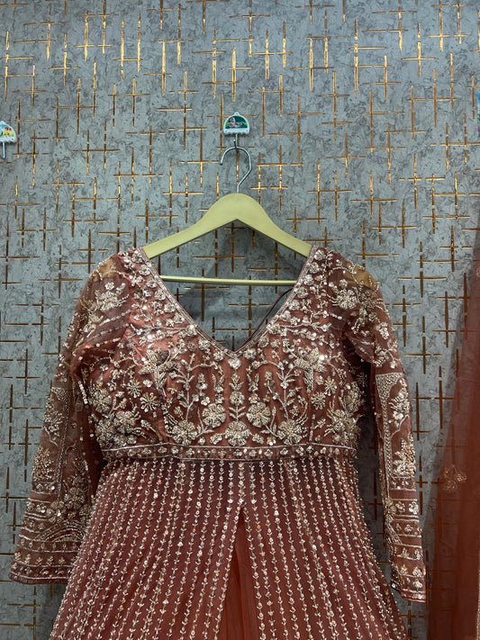 Fabulous orange peplum long Dress Farshi Gaharara Dress Special