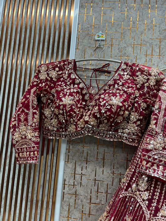 Attractive Maroon Ready to wear Crop Top Lehenga