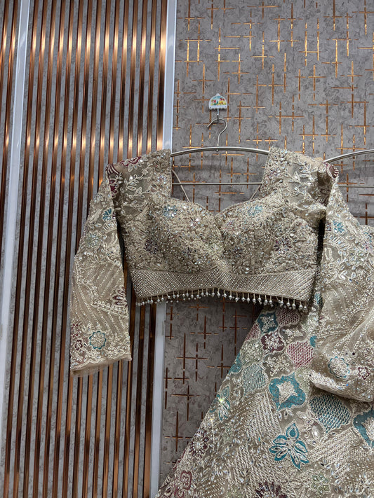 Designer Beige golden Ready to wear Crop Top Lehenga