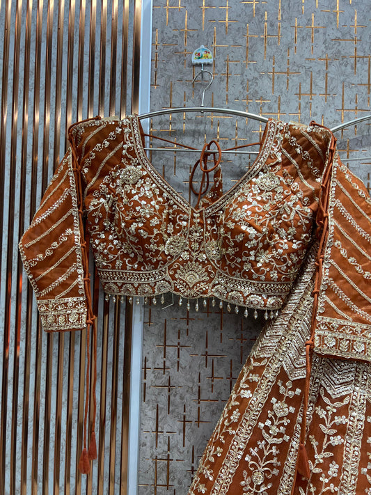 Good looking Rust Orange Ready to wear Crop Top Lehenga