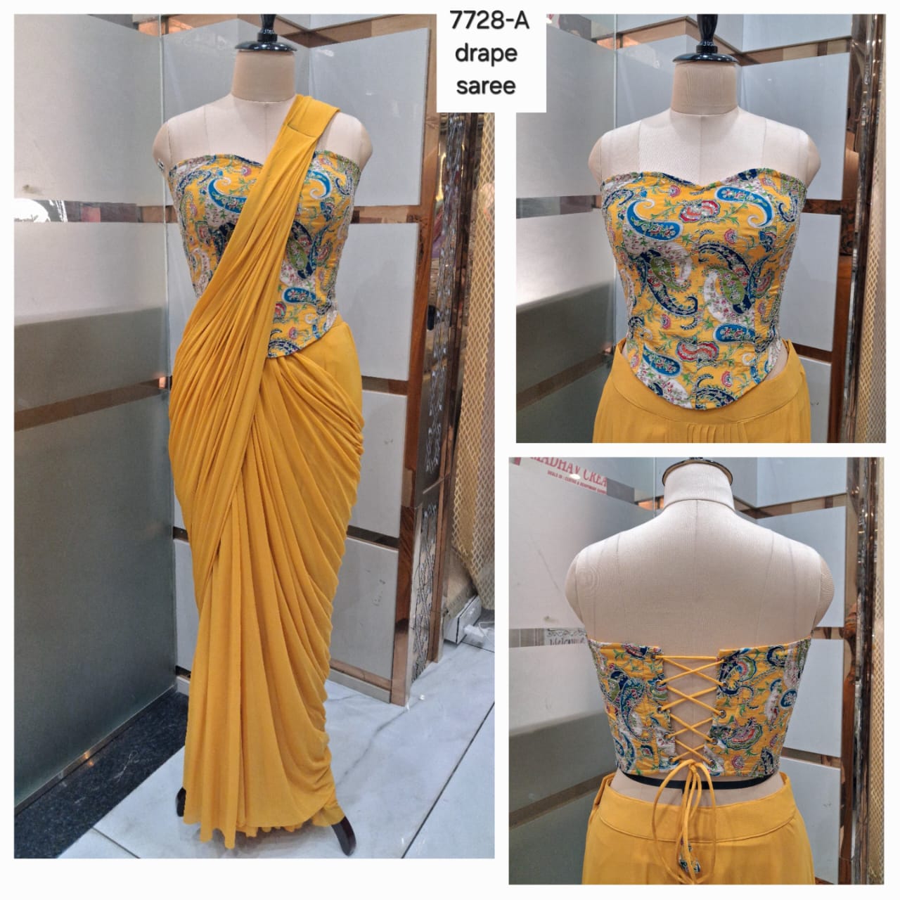 Yellow Haldi Mehendi drape saree dress