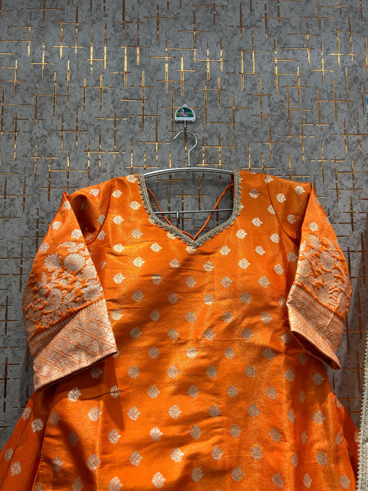 Pretty Orange long Dress Farshi Gaharara Dress Special
