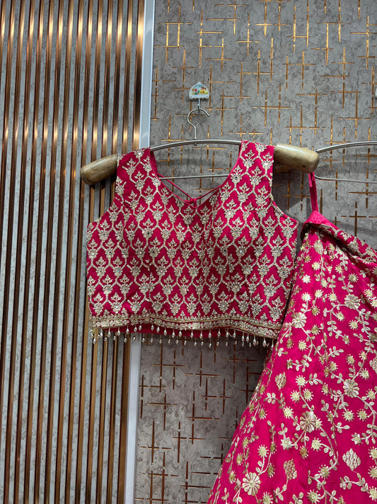 Astonishing Hot pink Ready to wear Crop Top Lehenga