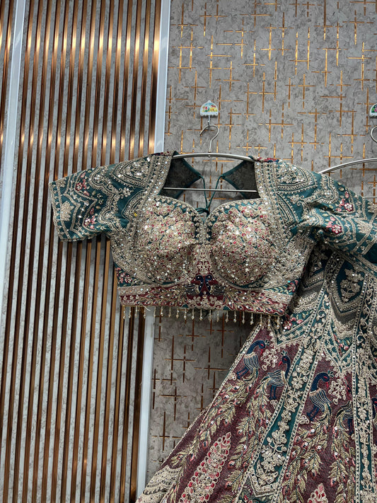 Glamorous Rama green peacock Ready to wear Crop top Lehenga