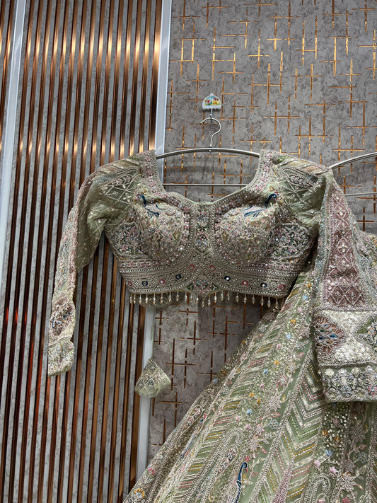 Algo diferente, pavo real verde, top corto listo para usar, Lehenga