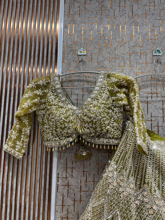 Elegant yellow green Haldi mehendi ready to wear Crop top Lehenga