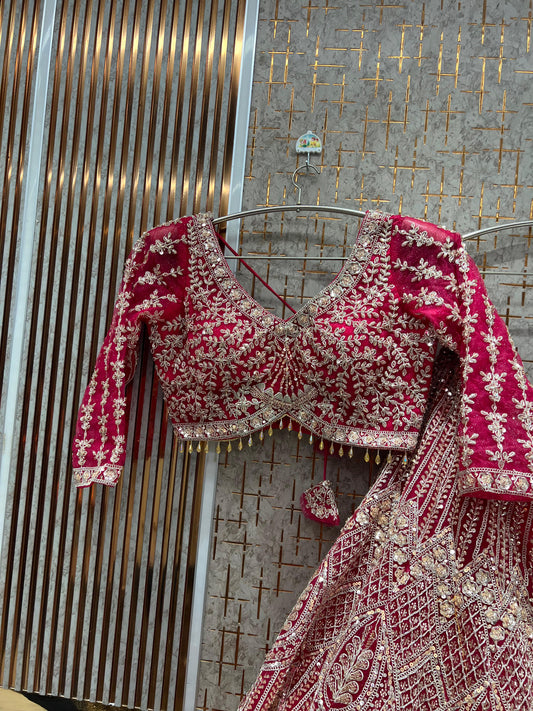 Engaging Hot pink ready to wear Crop top Lehenga