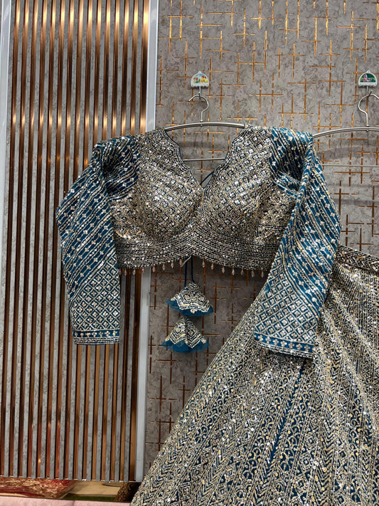 Fabulous Blue ready to wear Crop top Lehenga