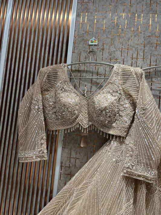 Lovely beige golden Crop top Lehenga