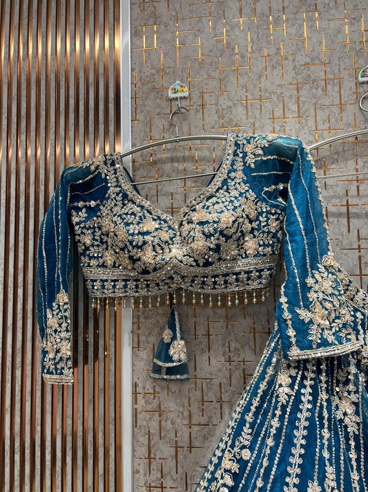 Lovely Blue Ready to wear Crop Top Lehenga