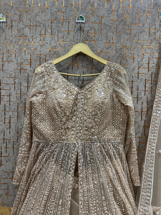 Engaging Beige Golden Farshi garara muslim Bride Special Dress