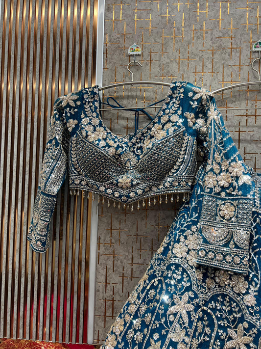 Khoobsurat Blue Crop Top Lehenga