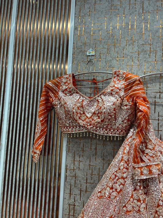 Stunning Rust Orange Crop Top Lehenga