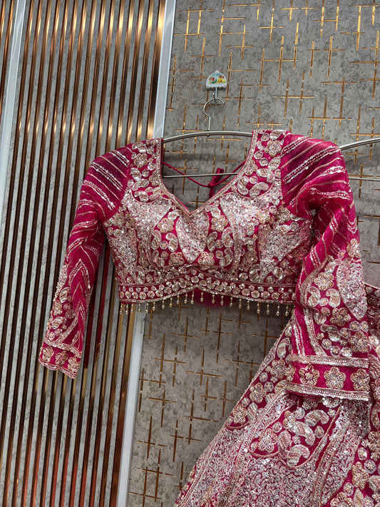 Glamorous Hot pink Crop Top Lehenga