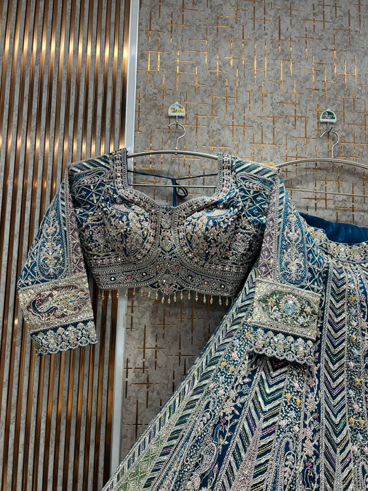 Blue peacock crop top Lehenga