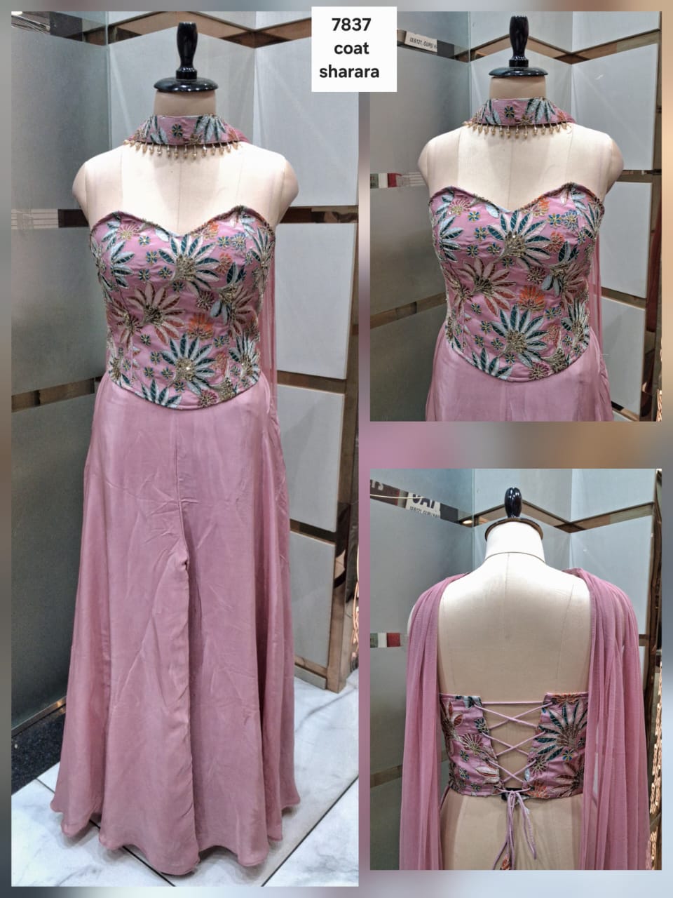 Baby pink drape saree dress
