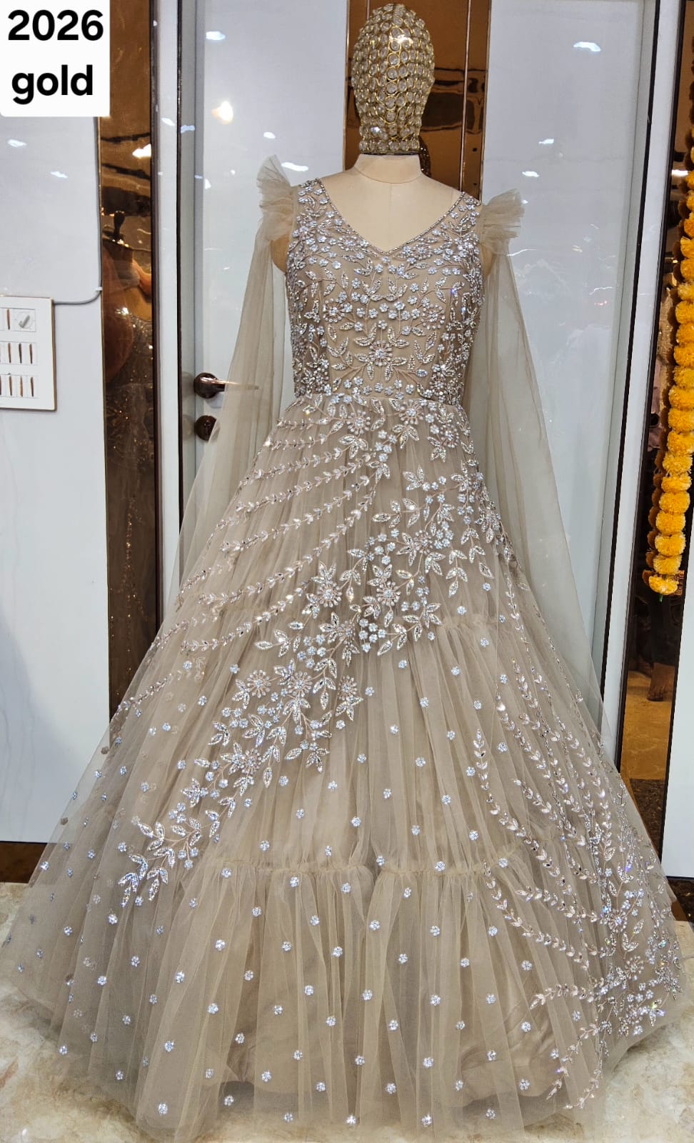 Gorgeous Beige golden gown