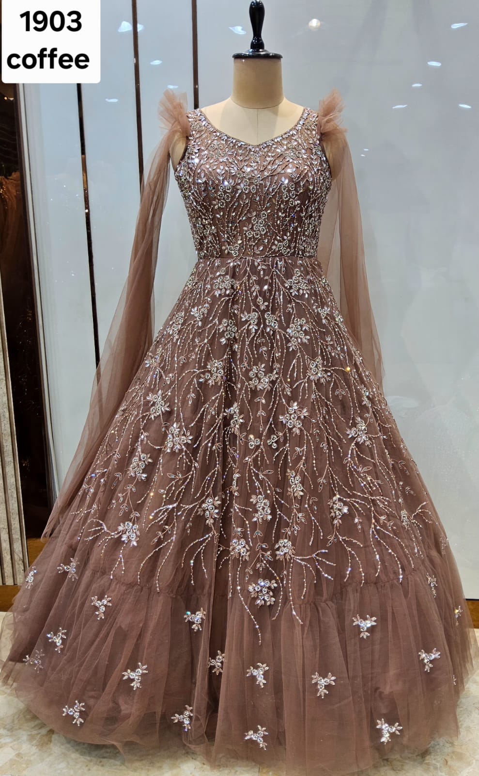 brown engagement dress Attractive Coffee gown Hips 44 (112 cm) Size:95 swatches-kaylanie-strapless-sequin-mini-dress Strapless Mermaid Dress 57626