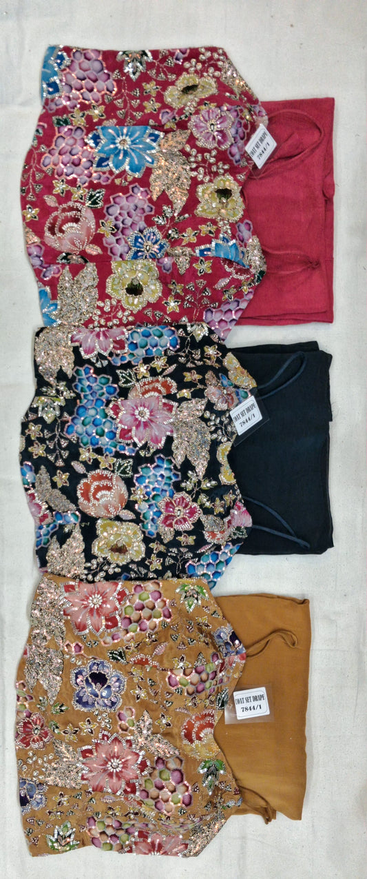 Dark blue hot pink mustard yellow drape saree dress