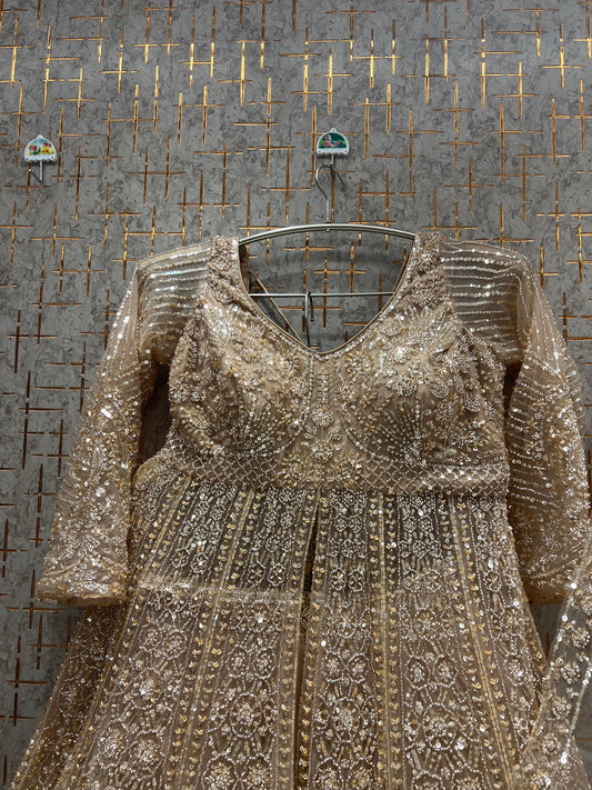 Beige Golden Farshi garara muslim Bride Long Indo Dress