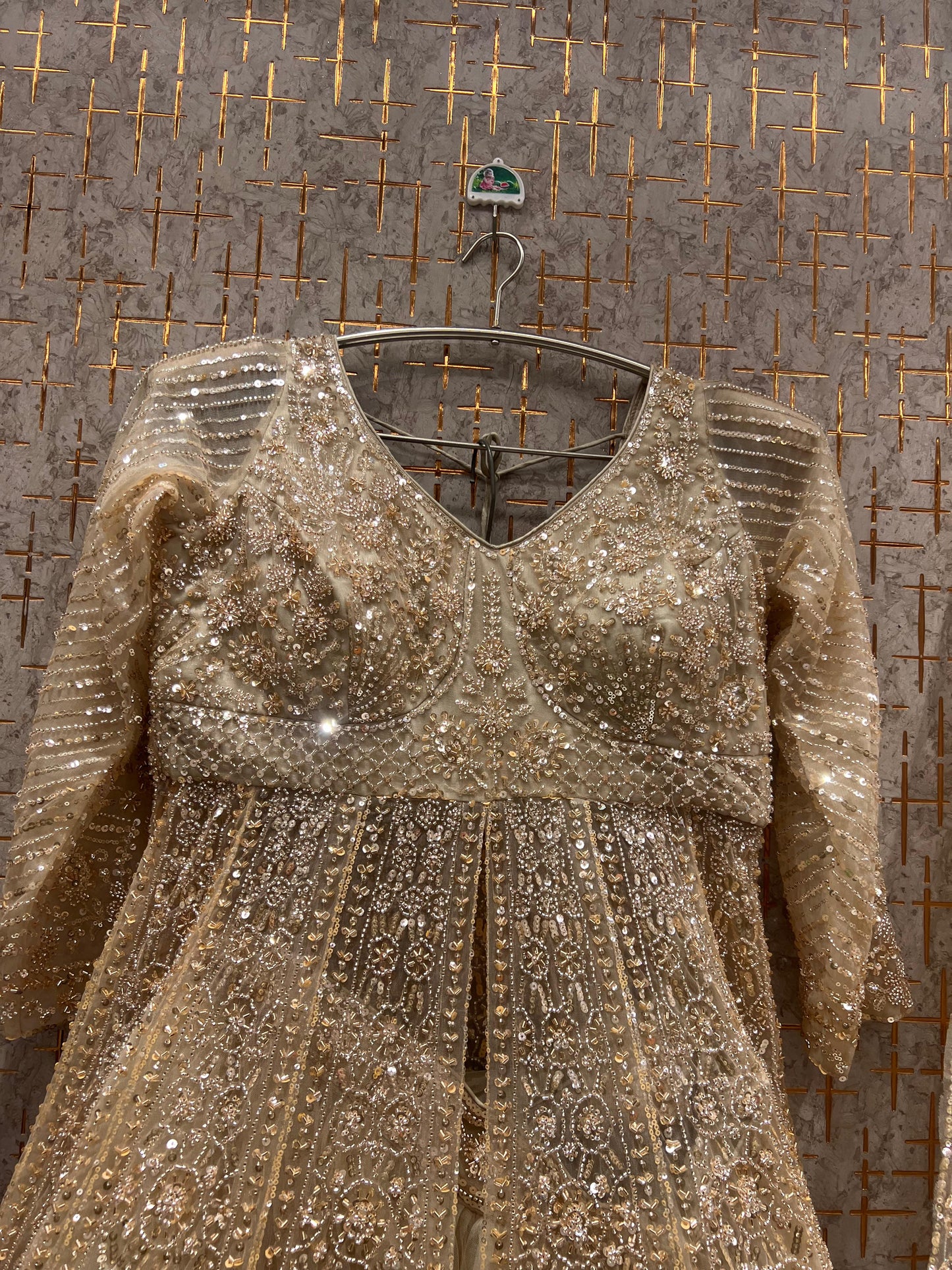 Beige Golden Farshi garara muslim Bride Long Indo Dress