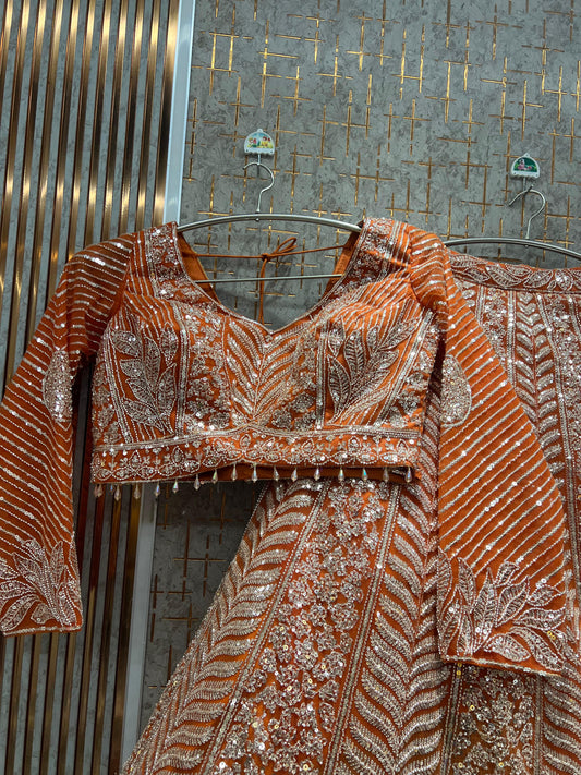 Rust Orange Crop Top Lehenga