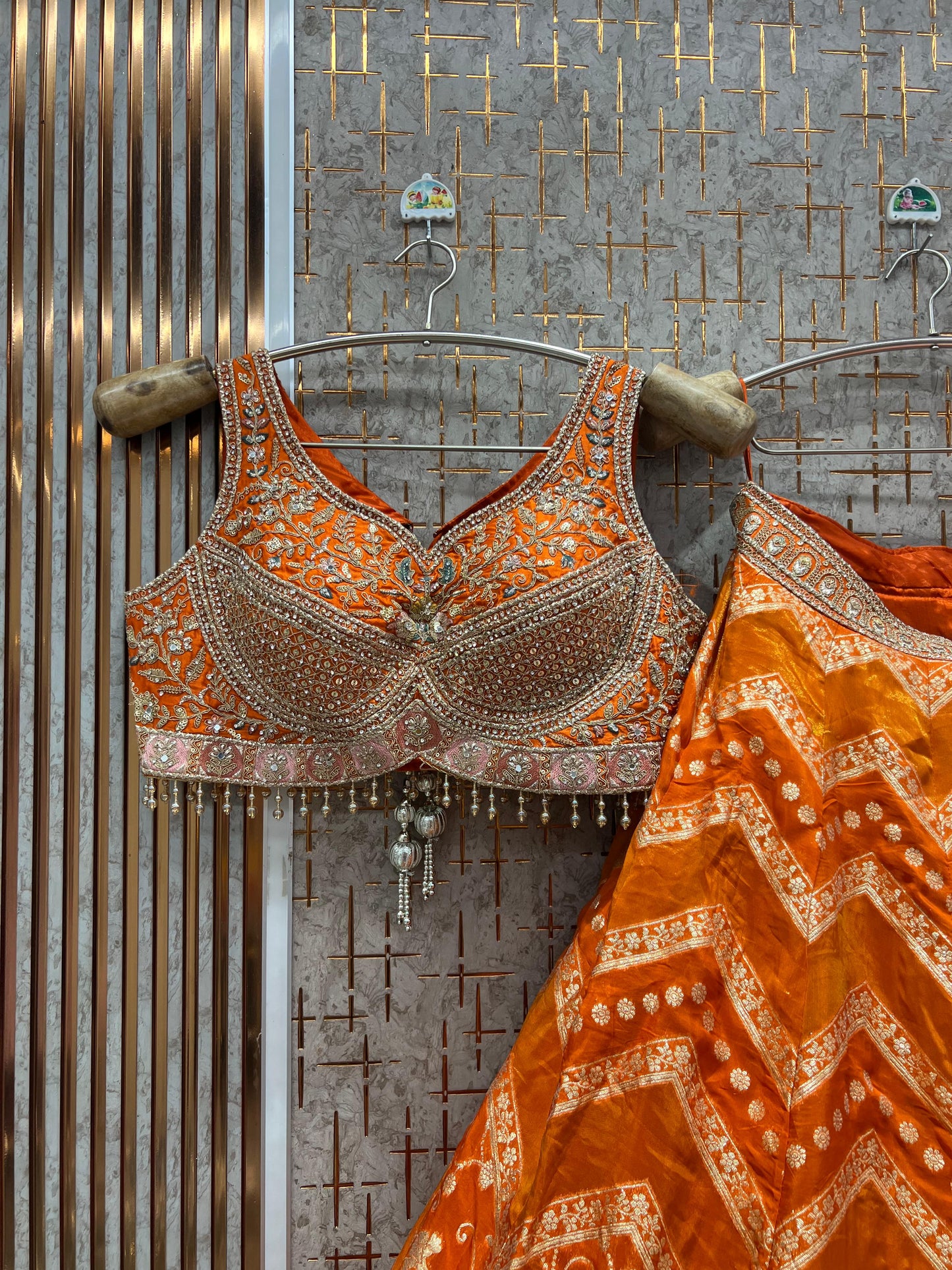 Hot pink Banarasi Crop Top Lehenga