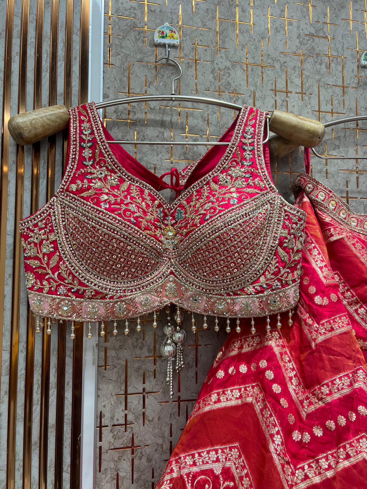 Rust Orange Banarasi Crop Top Lehenga