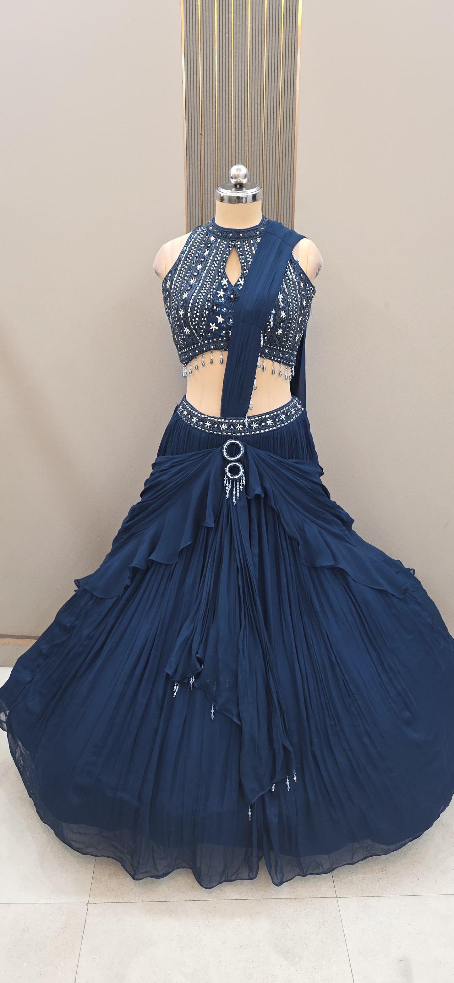 Elegant black crop top Lehenga