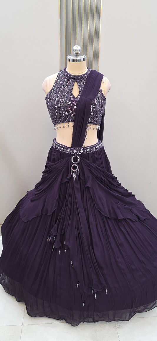 Elegant black crop top Lehenga