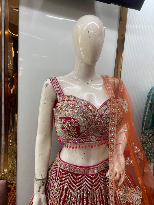 Pdp Pink orange double colour Crop Top Lehenga