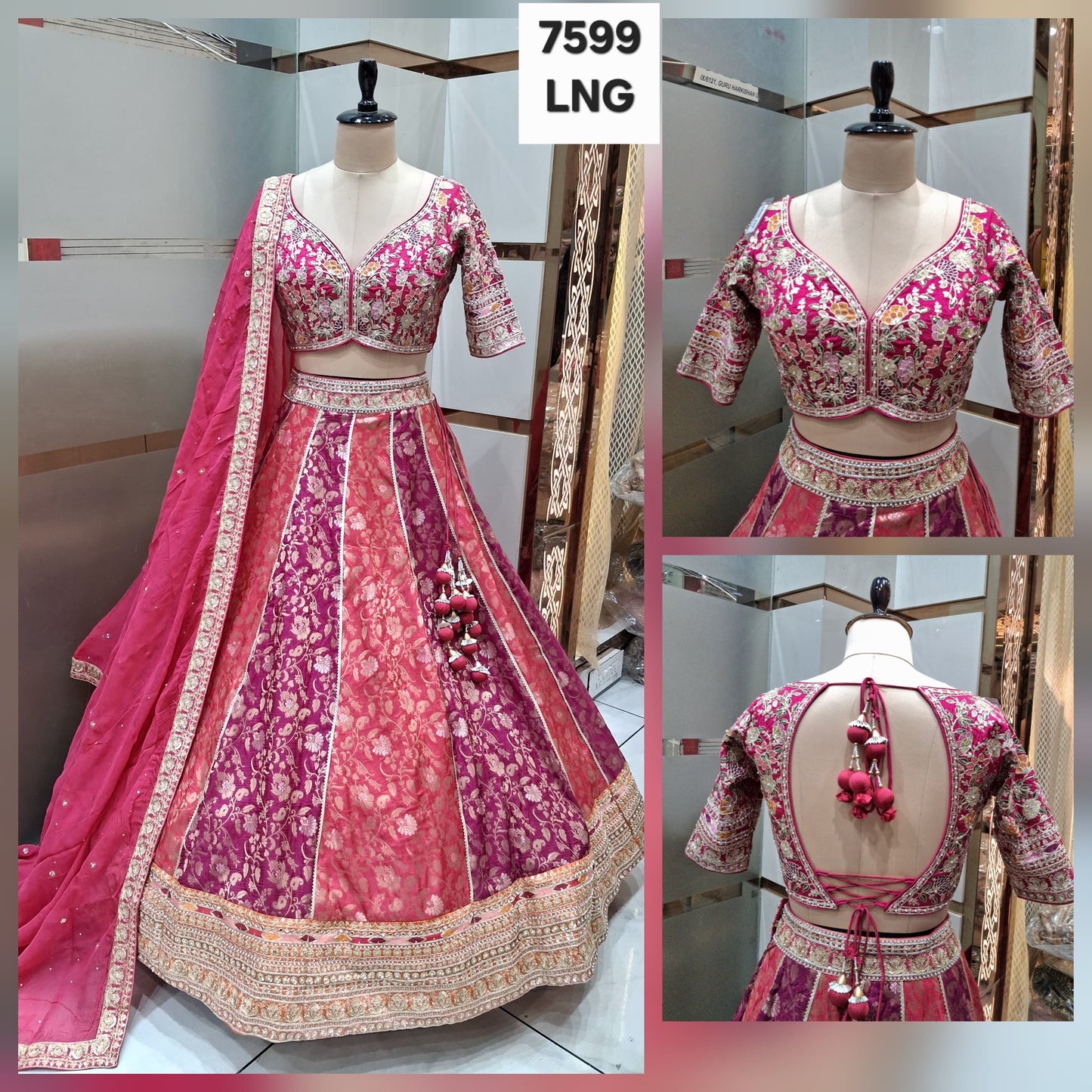 Pink Multicolour Crop top lehenga