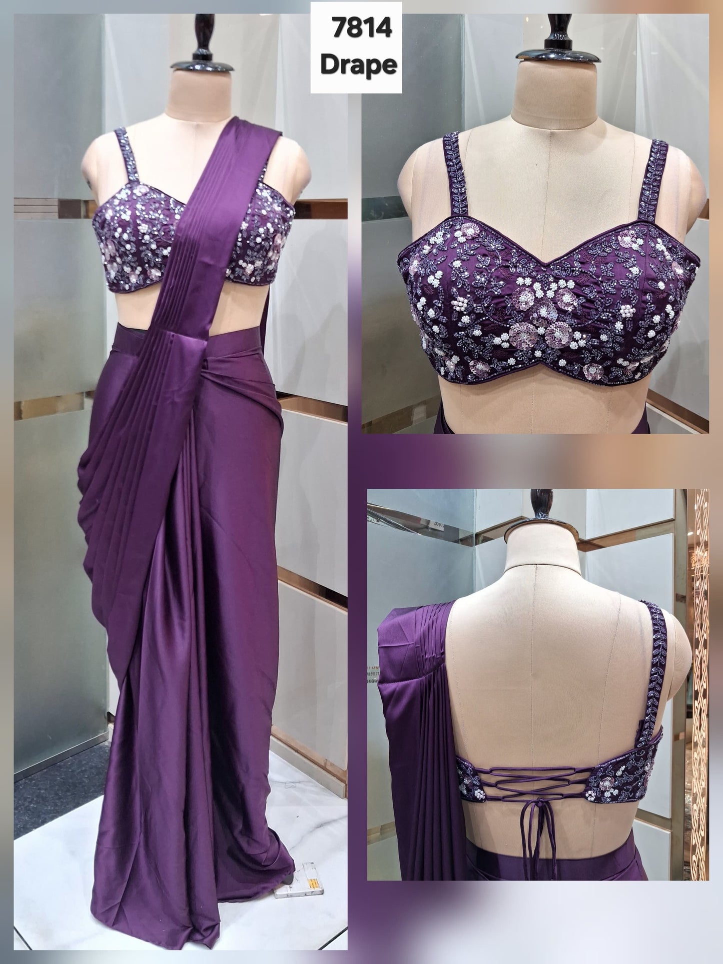 Purple drape saree dress