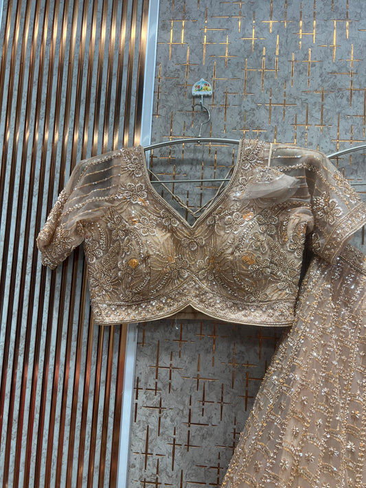 Beige Golden Crop Top Ready to wear Lehenga